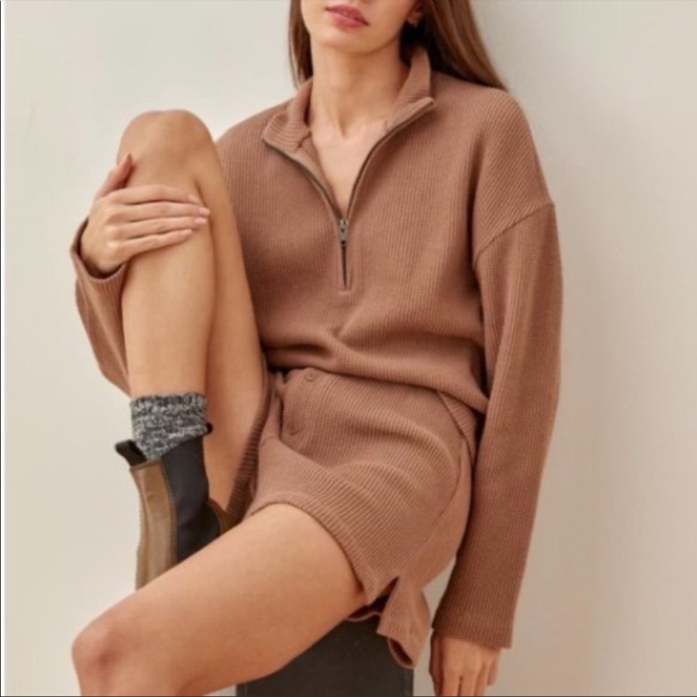 Reformation Brown Ribbed Pajama Set